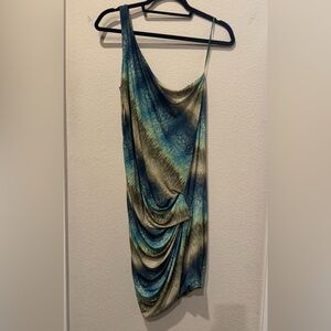 Torn by Ronny Kobo Blue and Green Patterned Dress